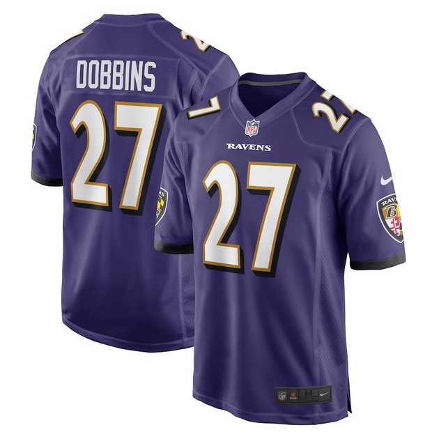 mens nike jk dobbins purple baltimore ravens game team jersey